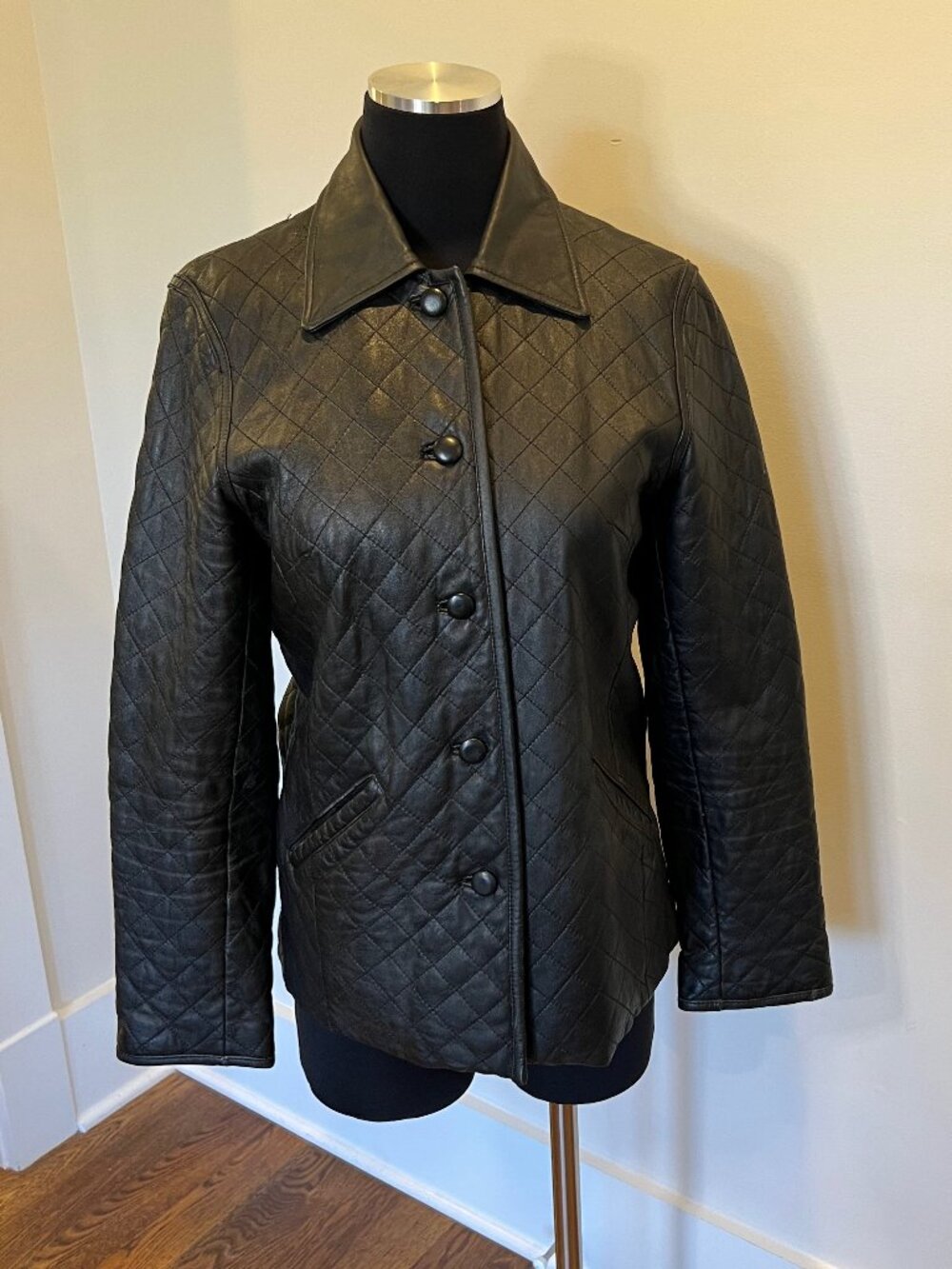 VINTAGE Siena quilted leather jacket sz 6 in black